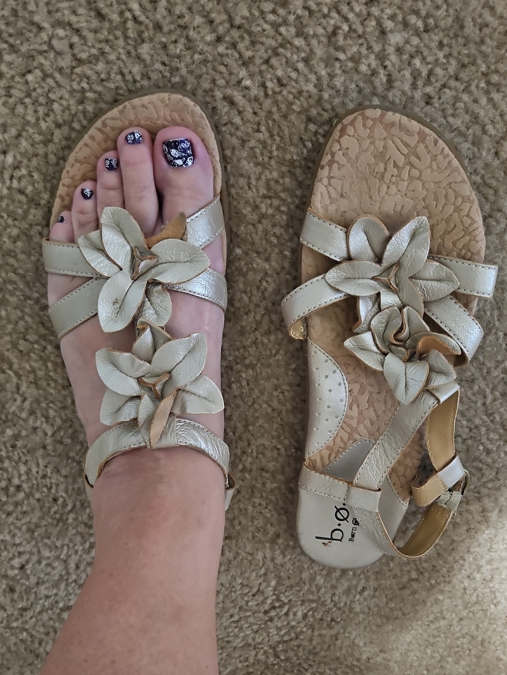 b.o.c. Born Metallic Cream Floral Strap Sandals